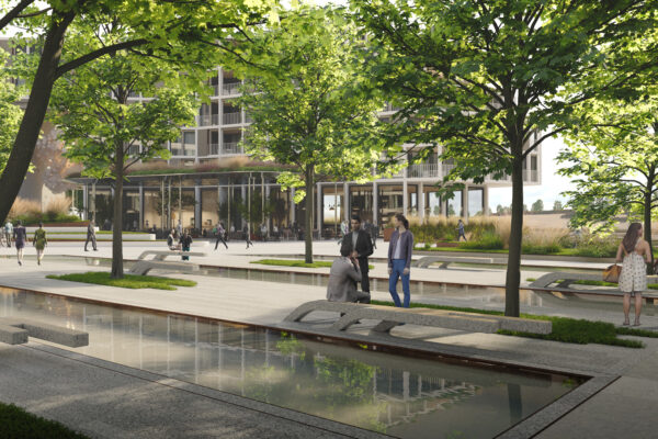 Rheinblick Krefeld - Architekturkonzept und Architekturvisualisierung von Formgrafik - Gestaltung vom öffentlichen Platz